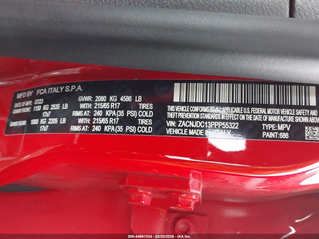 Aukcja sprzedaży 2023 Jeep Renegade Trailhawk 4x4, vin: ZACNJDC13PPP55322, numer aukcji: 44661334
