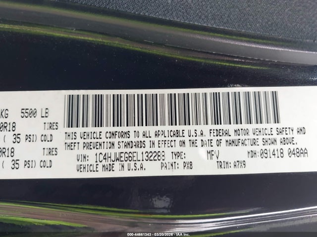 44661343 :رقم المزاد ، 1C4HJWEG6EL132288 vin ، 2014 Jeep Wrangler Unlimited Sahara مزاد بيع