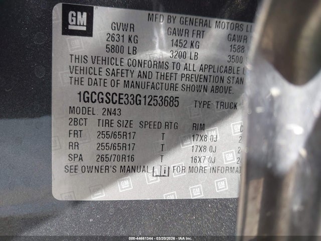 1GCGSCE33G1253685 Chevrolet Colorado Lt