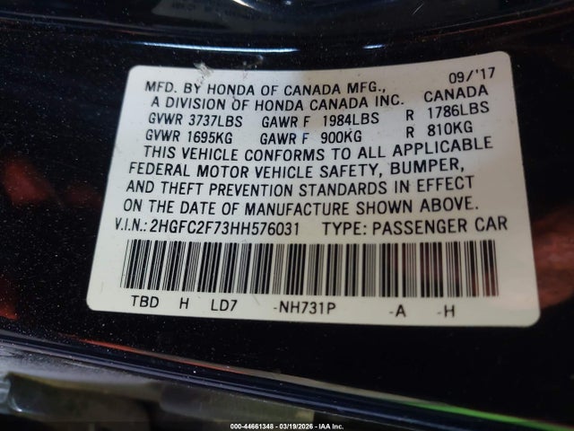 Honda CIVIC EX 2017 2HGFC2F73HH576031 Image 9