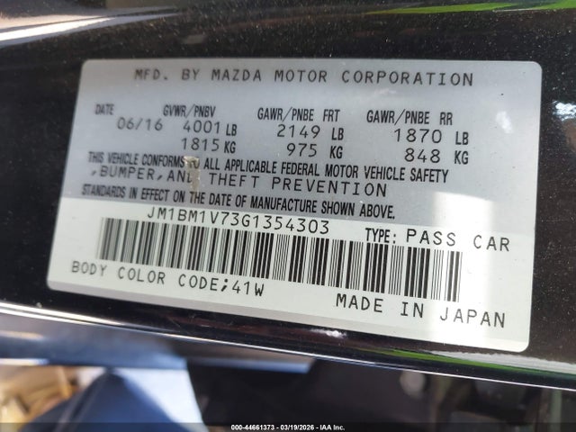 JM1BM1V73G1354303 Mazda Mazda3 I Touring