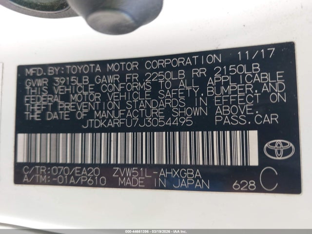 JTDKARFU7J3054495 Toyota Prius Four