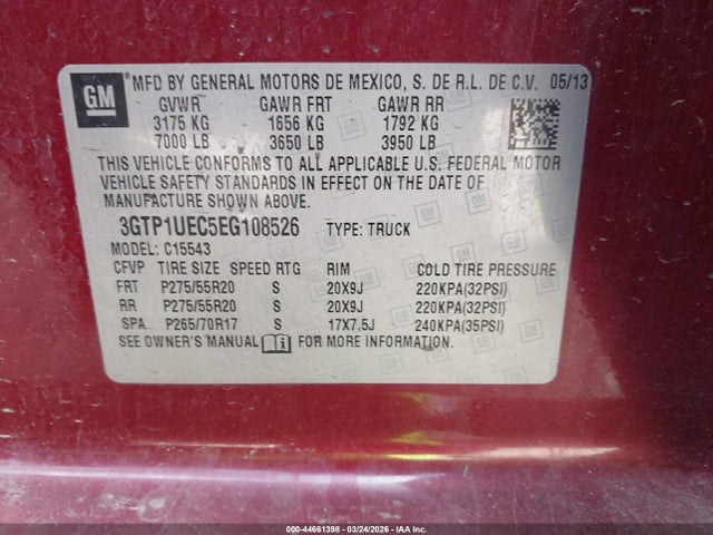 Aukcja sprzedaży 2014 Gmc Sierra 1500 Sle, vin: 3GTP1UEC5EG108526, numer aukcji: 44661398