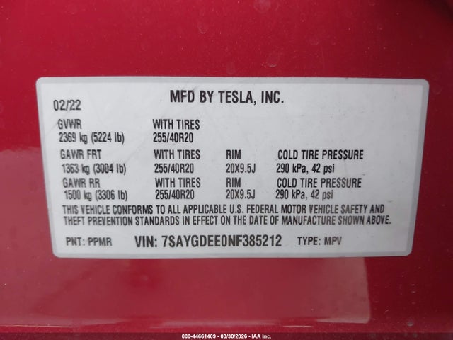 7SAYGDEE0NF385212 Tesla Model Y Long Range Dual Motor All-wheel Drive