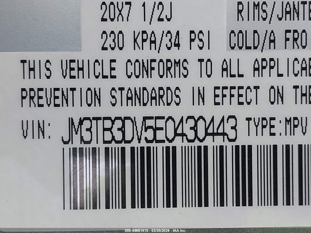 44661410 :رقم المزاد ، JM3TB3DV5E0430443 vin ، 2014 Mazda Cx-9 Grand Touring مزاد بيع