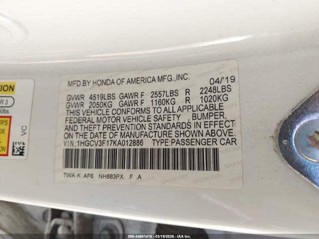 1HGCV3F17KA012886 Honda ACCORD HYBRID