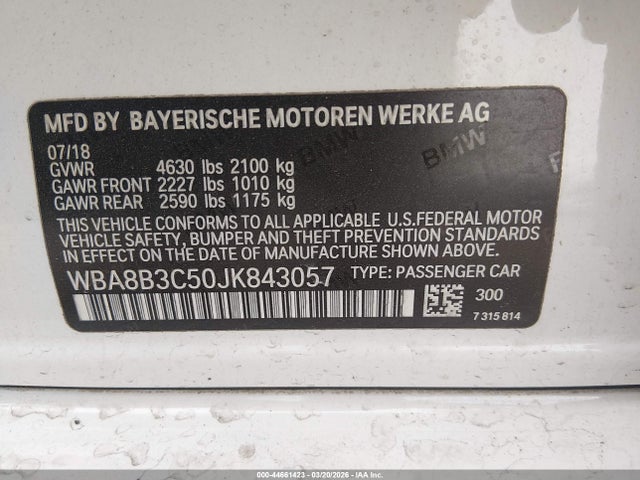 Продаж на аукціоні авто 2018 Bmw 340i, vin: WBA8B3C50JK843057, номер лоту: 44661423