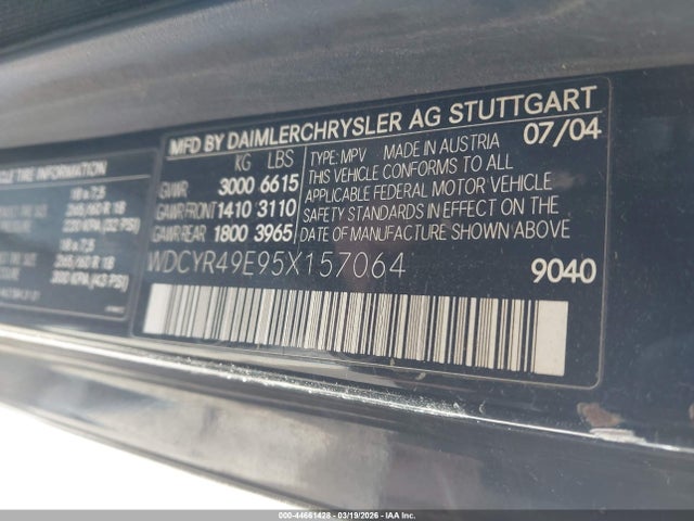 Aukcja sprzedaży 2005 Mercedes-benz G 500 4matic/grand Edition 4matic, vin: WDCYR49E95X157064, numer aukcji: 44661428