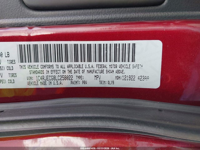 Продаж на аукціоні авто 2020 Jeep Grand Cherokee High Altitude 4x2, vin: 1C4RJECG8LC258022, номер лоту: 44661429