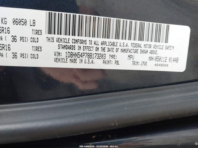 Продажа на аукционе авто 2008 Dodge Grand Caravan Sxt, vin: 1D8HN54P78B173203, номер лота: 44661439