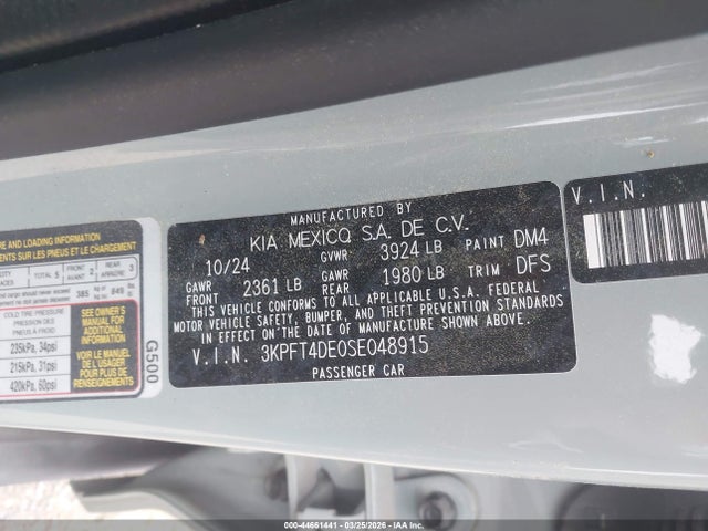 Aukcja sprzedaży 2025 Kia K4 Lxs, vin: 3KPFT4DE0SE048915, numer aukcji: 44661441