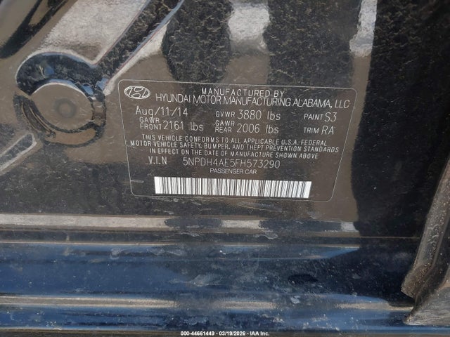 5NPDH4AE5FH573290 Hyundai ELANTRA SE