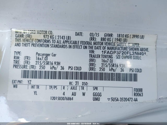 Ford FOCUS SE 2015 1FADP3F20FL259401 Image 14