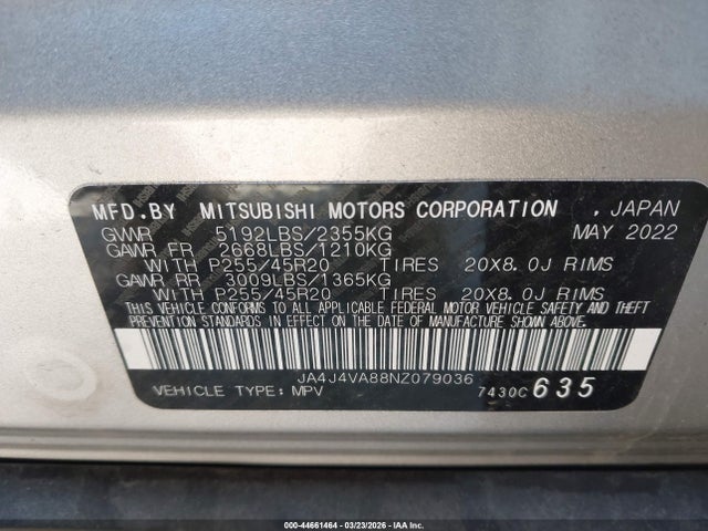 2022 MITSUBISHI OUTLANDER JA4J4VA88NZ079036 Photo 8