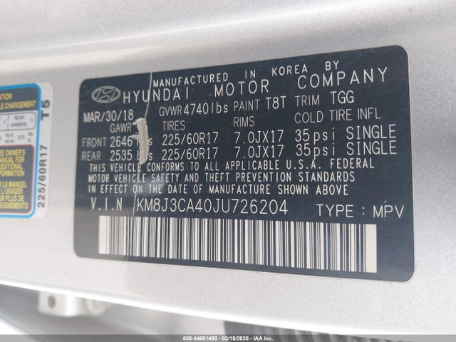 KM8J3CA40JU726204 Hyundai TUCSON SEL
