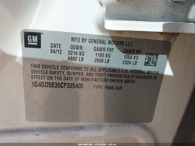 2012 BUICK LACROSSE 1G4GD5E35CF325405 Photo 8