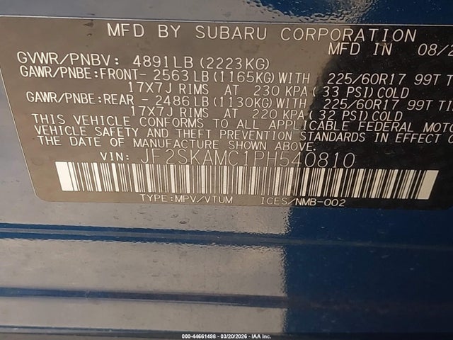 Aukcja sprzedaży 2023 Subaru Forester Wilderness, vin: JF2SKAMC1PH540810, numer aukcji: 44661498