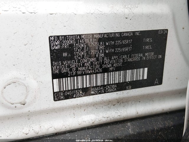 Продажа на аукционе авто 2024 Toyota Rav4 Le, vin: 2T3F1RFV1RW443426, номер лота: 44661519