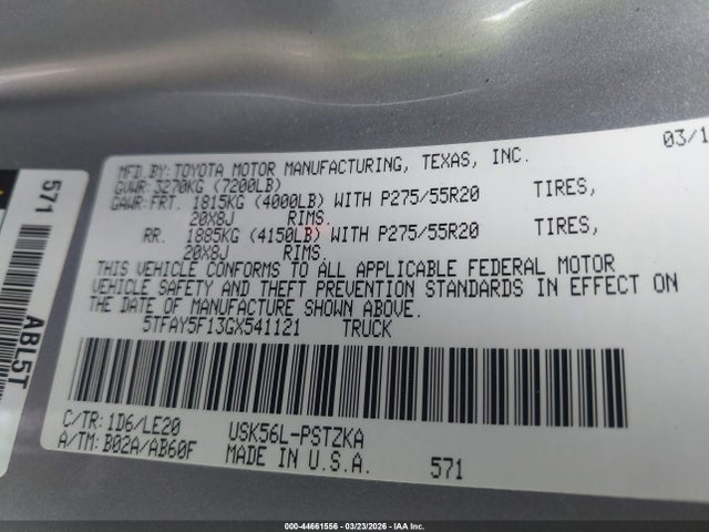 5TFAY5F13GX541121 Toyota Tundra Platinum 5.7l V8