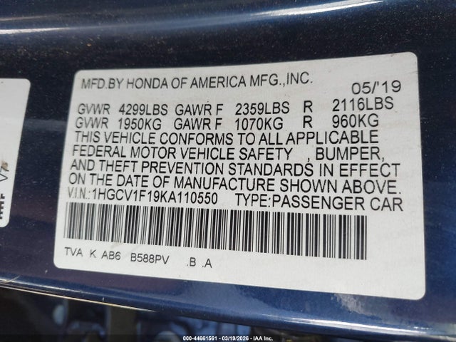 1HGCV1F19KA110550 Honda ACCORD LX