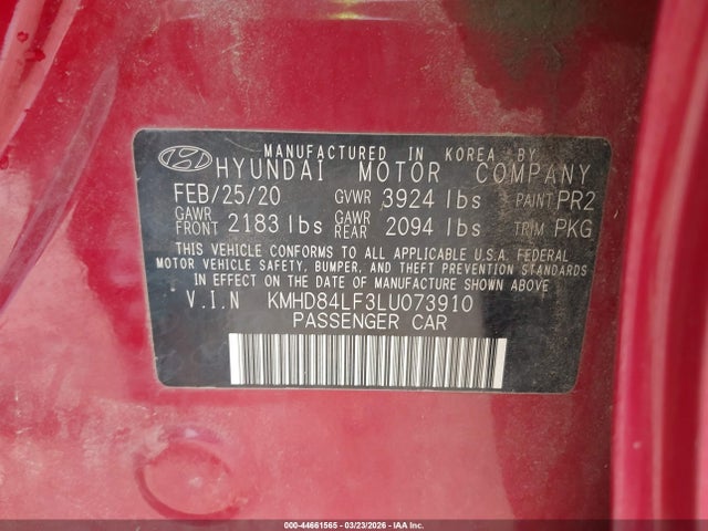 KMHD84LF3LU073910 Hyundai Elantra Value Edition