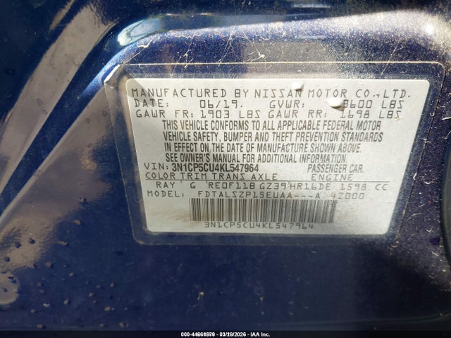 Aukcja sprzedaży 2019 Nissan Kicks Sv, vin: 3N1CP5CU4KL547964, numer aukcji: 44661579