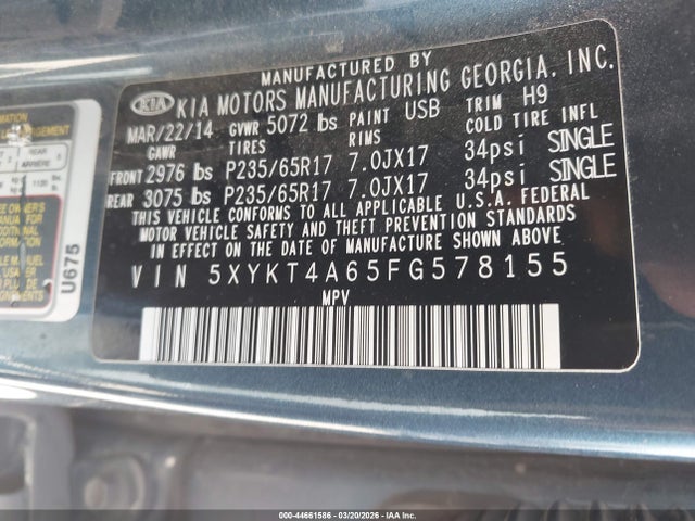 5XYKT4A65FG578155 KIA SORENTO LX