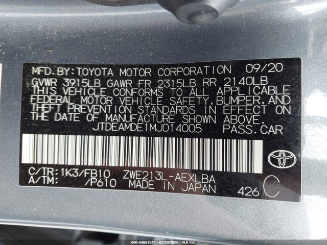 Toyota Corolla Hybrid Le 2021 JTDEAMDE1MJ014005 Image 9