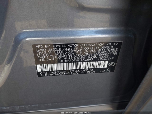 Aukcja sprzedaży 2019 Lexus Is 300 F-sport, vin: JTHBA1D24K5092693, numer aukcji: 44661616