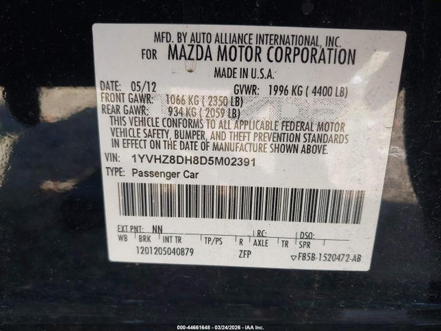 Продажа на аукционе авто 2013 Mazda Mazda6 I Touring, vin: 1YVHZ8DH8D5M02391, номер лота: 44661648