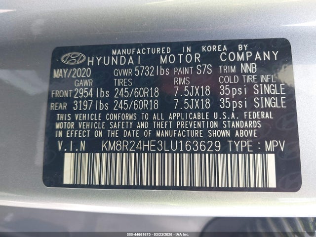 Продажа на аукционе авто 2020 Hyundai Palisade Sel, vin: KM8R24HE3LU163629, номер лота: 44661670