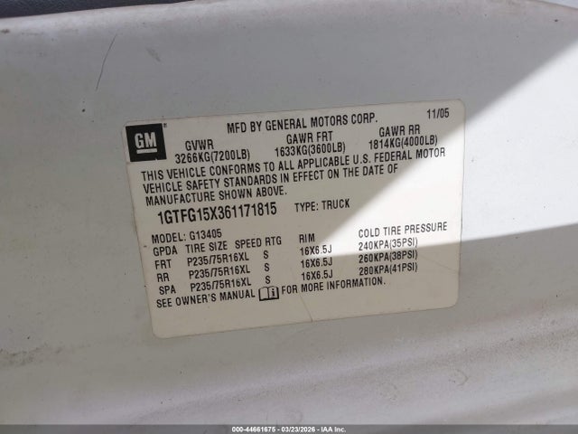 Aukcja sprzedaży 2006 Gmc Savana Work Van, vin: 1GTFG15X361171815, numer aukcji: 44661675