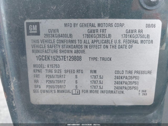 Продажа на аукционе авто 2007 Chevrolet Silverado 1500 Classic Lt1, vin: 1GCEK19Z57E129808, номер лота: 44661697