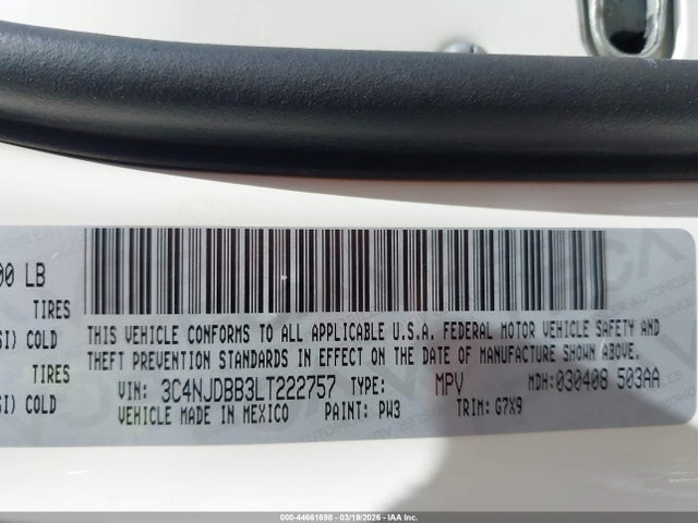 Продажа на аукционе авто 2020 Jeep Compass Sun And Safety 4x4, vin: 3C4NJDBB3LT222757, номер лота: 44661698