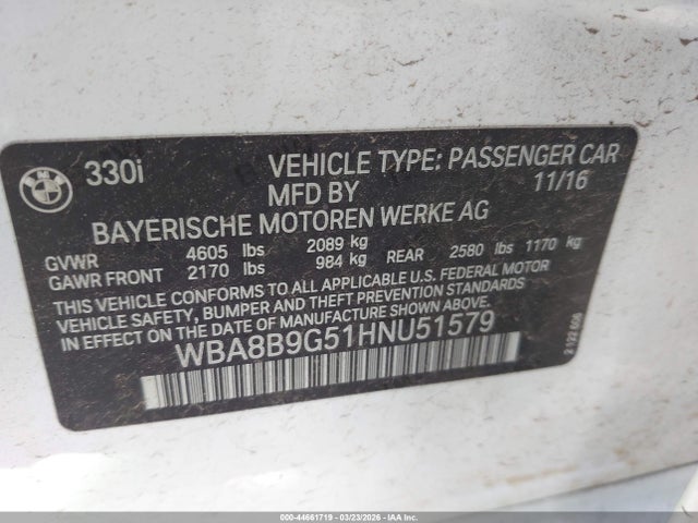 Продажа на аукционе авто 2017 Bmw 330i, vin: WBA8B9G51HNU51579, номер лота: 44661719
