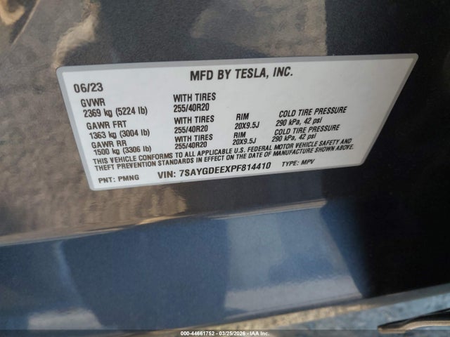 44661752 :رقم المزاد ، 7SAYGDEEXPF814410 vin ، 2023 Tesla Model Y Awd/long Range Dual Motor All-wheel Drive مزاد بيع