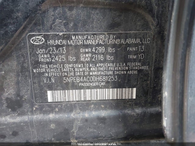 Продажа на аукционе авто 2013 Hyundai Sonata Gls, vin: 5NPEB4AC0DH681253, номер лота: 44661765
