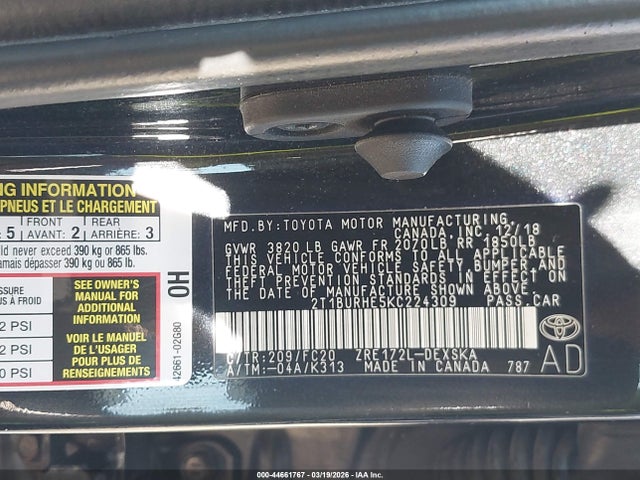 2019 TOYOTA COROLLA 2T1BURHE5KC224309 Photo 8