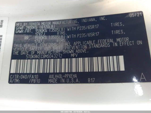 2021 TOYOTA SIENNA 5TDKRKEC8MS043212 Photo 8