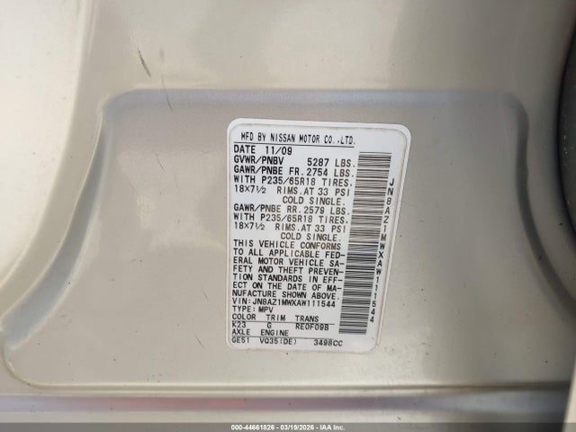 2010 NISSAN MURANO JN8AZ1MWXAW111544 Photo 8