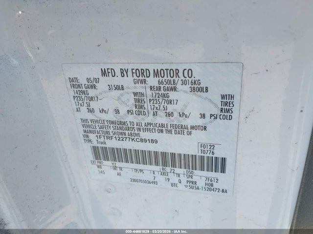 2007 FORD F-150 1FTRF12277KC89189 Photo 8