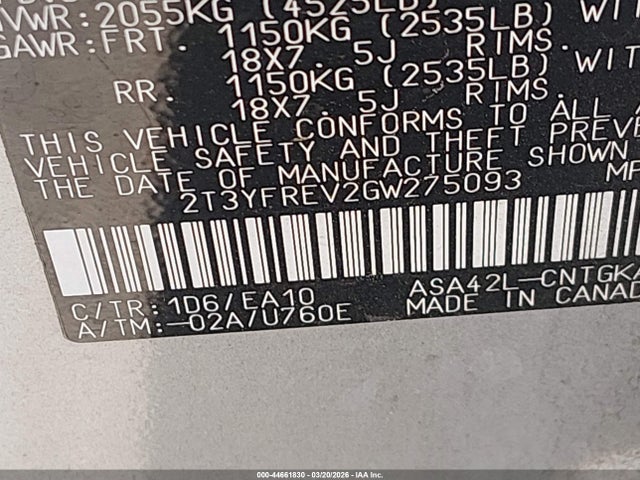 Toyota Rav4 Limited 2016 2T3YFREV2GW275093 Image 9