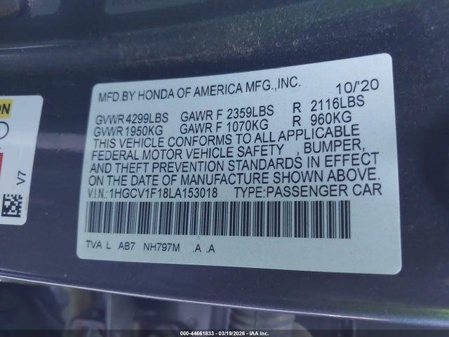 1HGCV1F18LA153018 Honda ACCORD LX