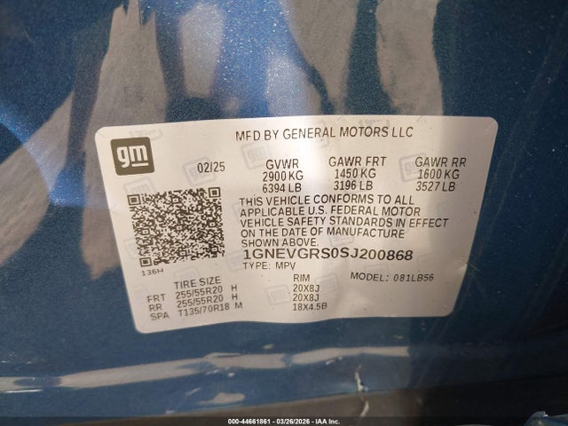 Продаж на аукціоні авто 2025 Chevrolet Traverse Awd Lt, vin: 1GNEVGRS0SJ200868, номер лоту: 44661861