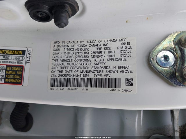 44661866 :رقم المزاد ، 2HKRW5H34JH414856 vin ، 2018 Honda Cr-v Lx مزاد بيع