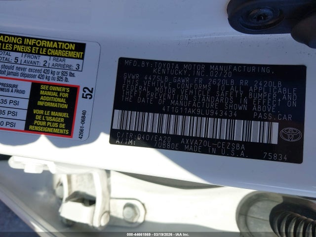 4T1G11AK9LU943434 Toyota CAMRY SE