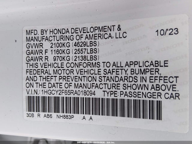 1HGCY2F65RA018094 Honda Accord Hybrid Ex-l