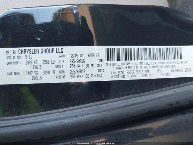2012 Chrysler Town & Country Touring მანქანა იყიდება აუქციონზე, vin: 2C4RC1BG3CR158549, აუქციონის ნომერი: 44661877