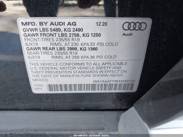 WA1AAAFY9M2042126 Audi Q5 Premium 45 Tfsi Quattro S Tronic