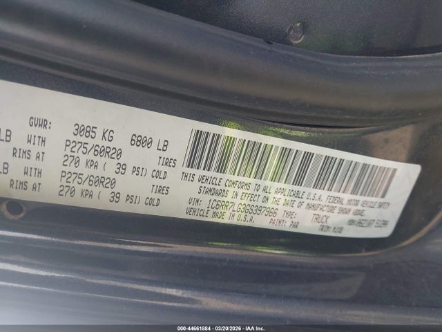 44661884 :رقم المزاد ، 1C6RR7LG3GS397966 vin ، 2016 Ram 1500 Big Horn مزاد بيع